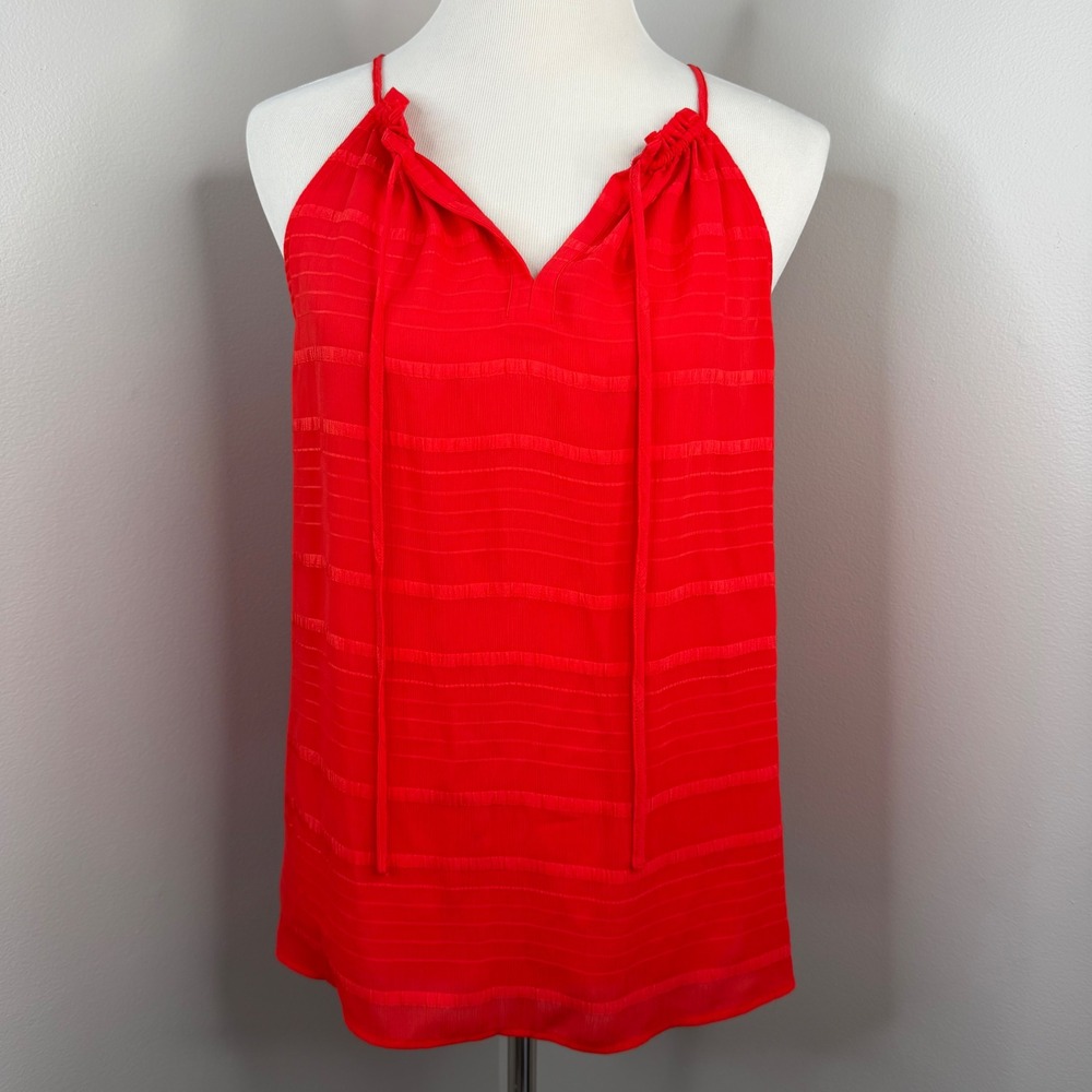 Cremieux Womens Red Textured Stripe Halter Neck Tie Blouse Top Small 6217M609